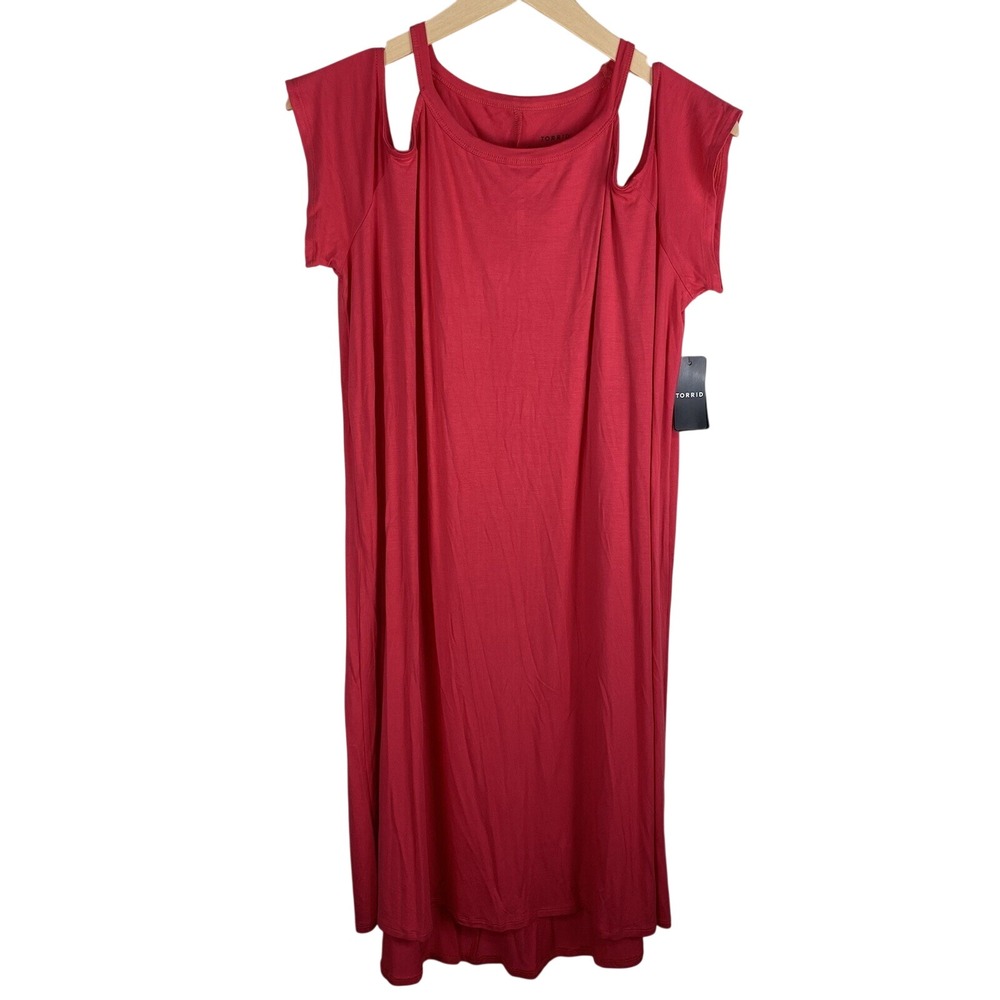 Torrid Super Soft Knits Stretchy Flowy T-Shirt Midi Dress Pink Size 1X (NWT)